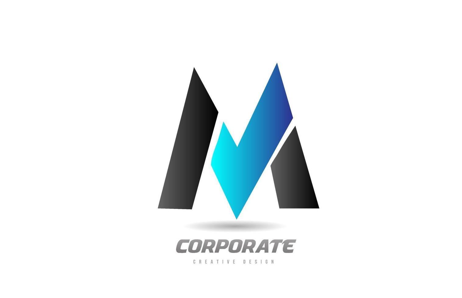Diseño de icono de logotipo de letra m del alfabeto negro azul para empresas vector