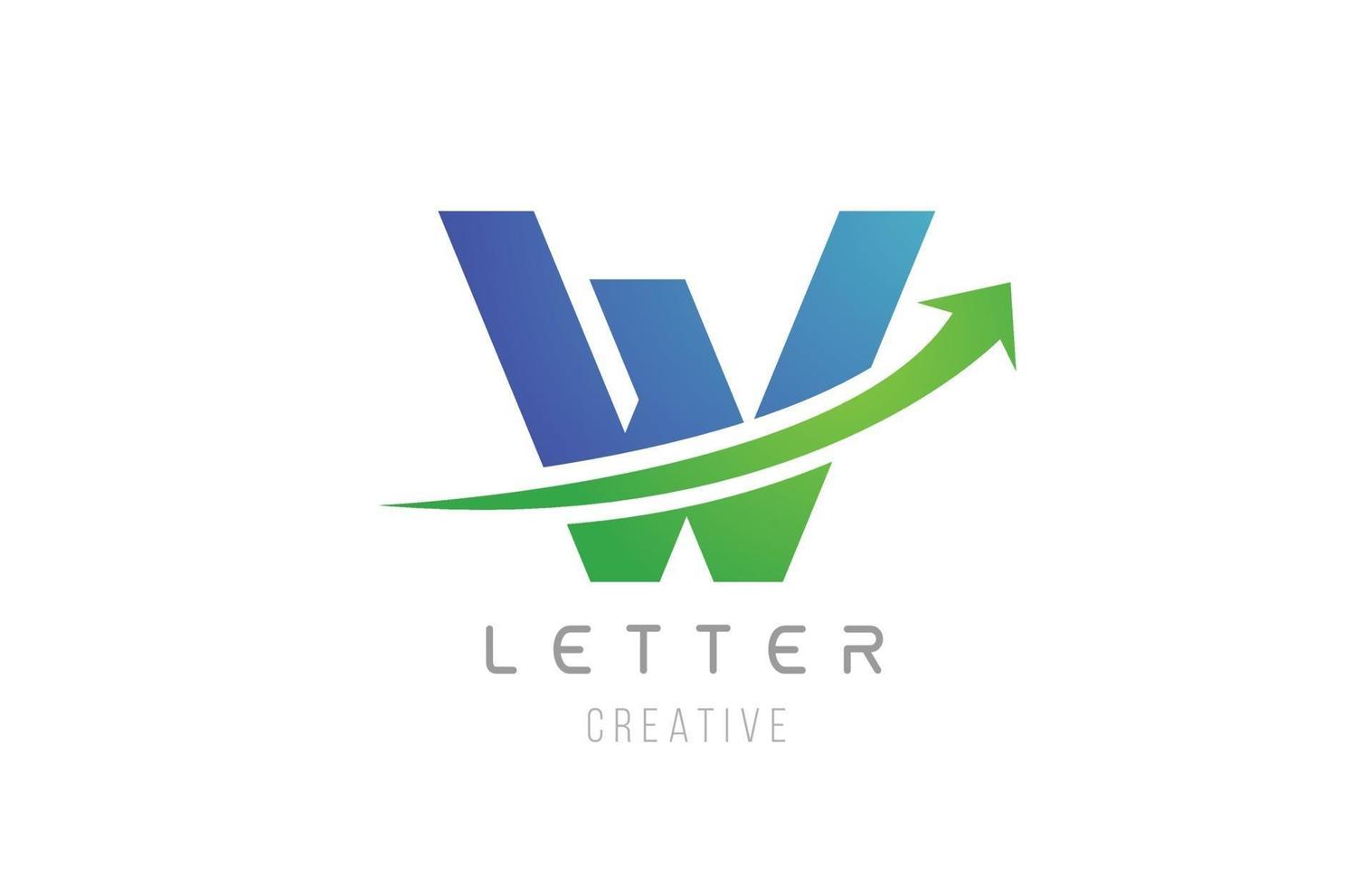 Verde azul swoosh flecha alfabeto letra w para el diseño del icono del logotipo de la empresa vector