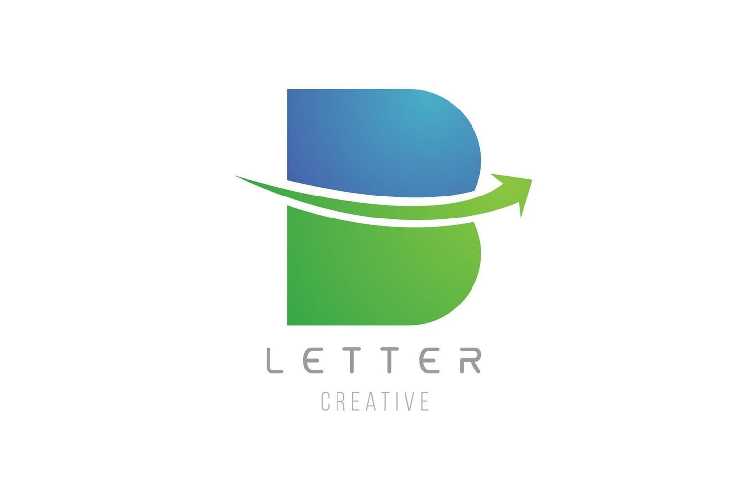 green blue swoosh arrow letter alphabet B for company logo icon design vector