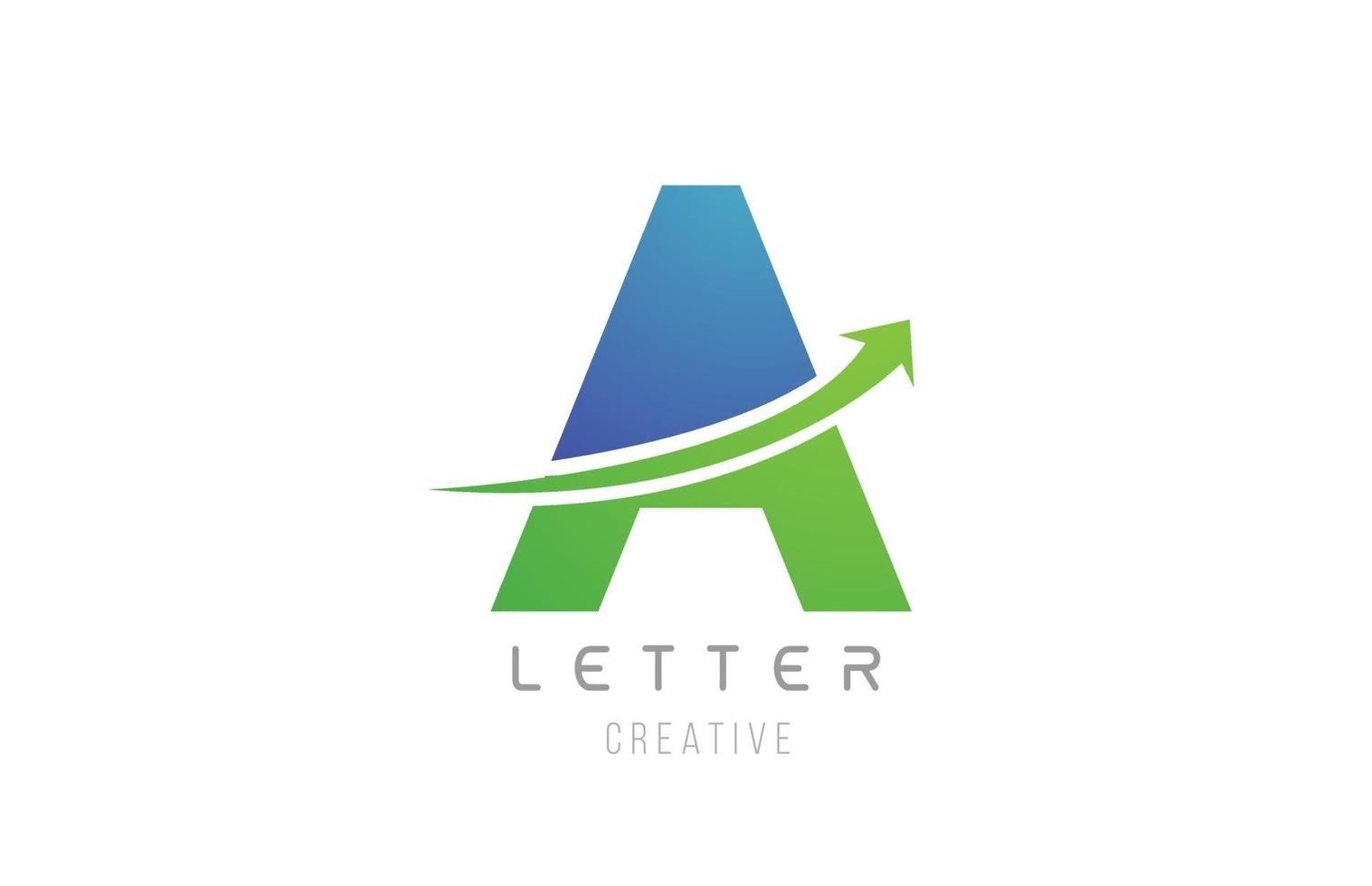 Verde azul swoosh flecha letra alfabeto a para el diseño de icono del logotipo de la empresa vector