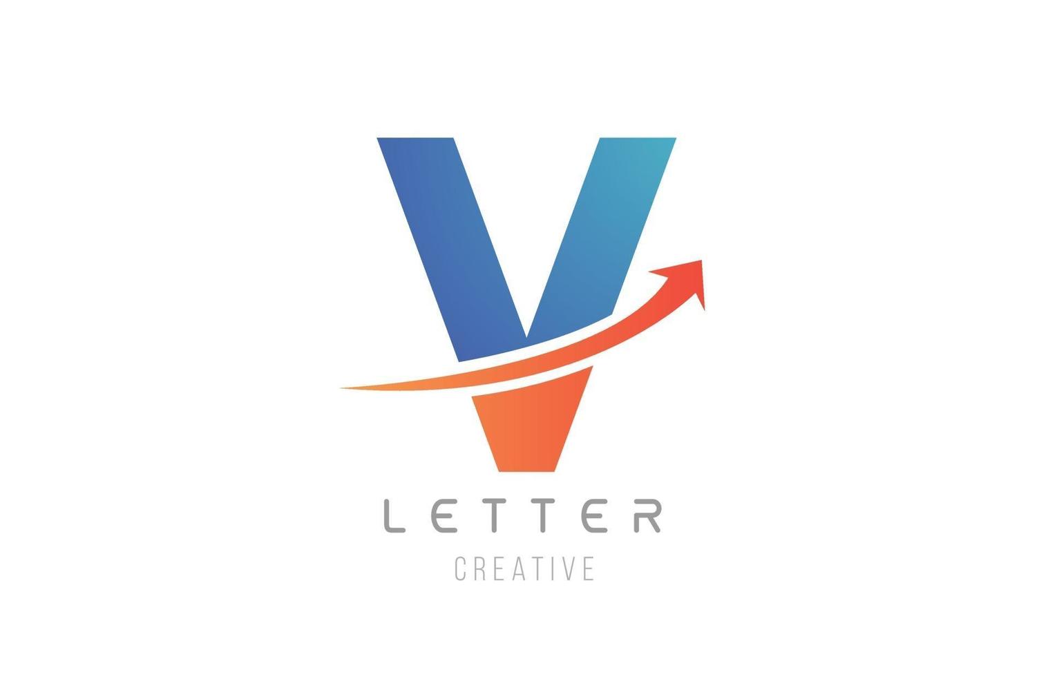 blue orange V letter alphabet icon design for company template vector