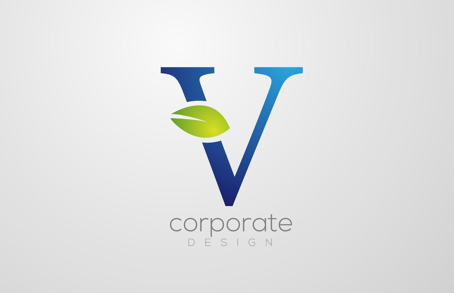 green leaf alphabet letter V logo icon design template vector