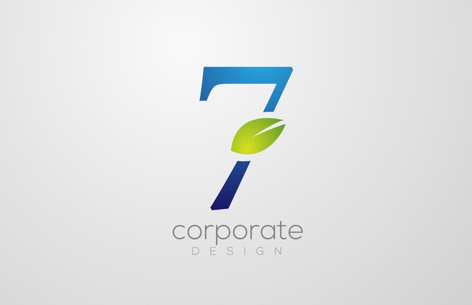 green leaf number 7 seven logo icon design template vector