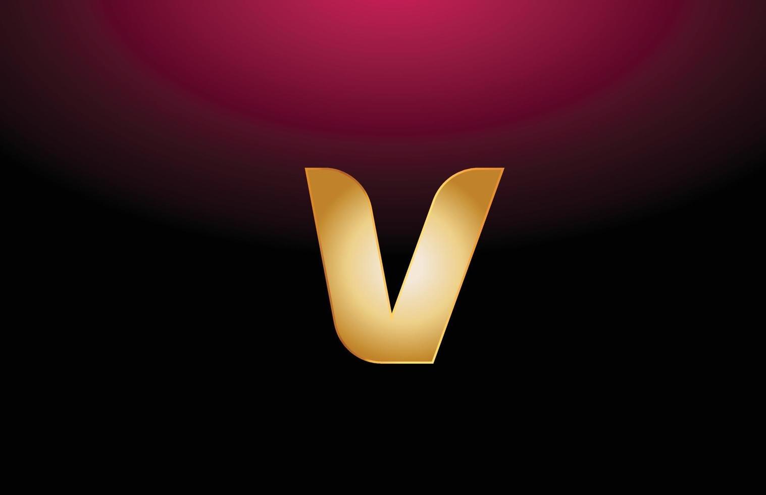 Diseño de icono de empresa de logotipo de letra v del alfabeto de metal dorado vector