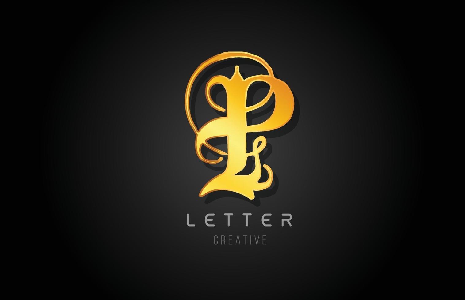 Diseño de alfabeto de letra dorada p para logotipo icono de la empresa vector
