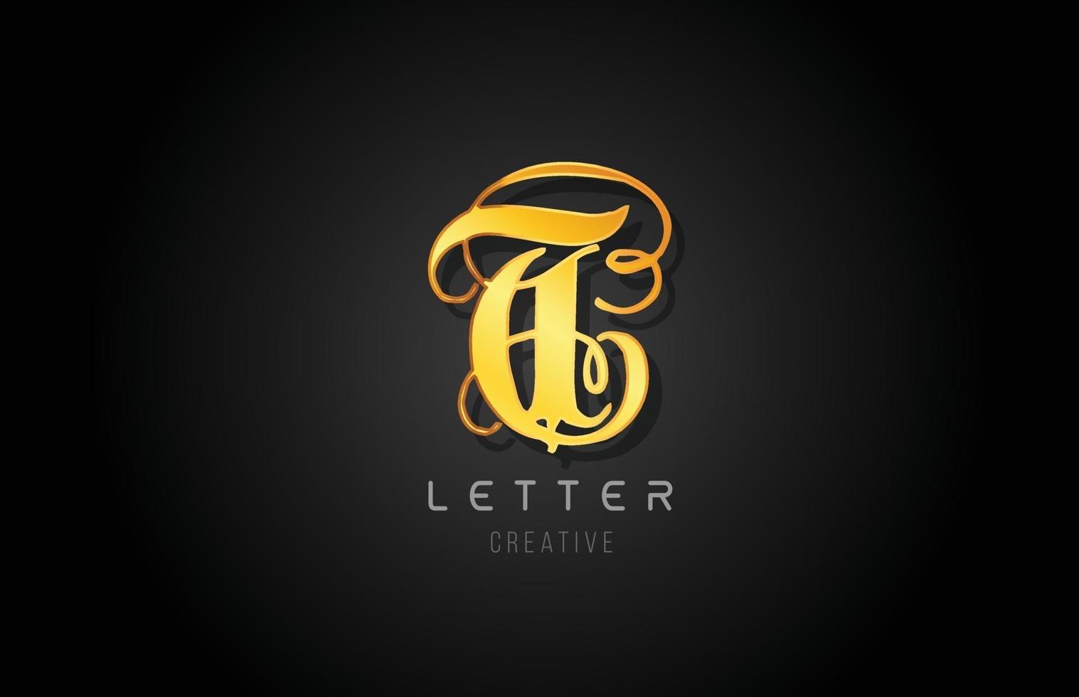 T golden letter alphabet design for logo company icon vector