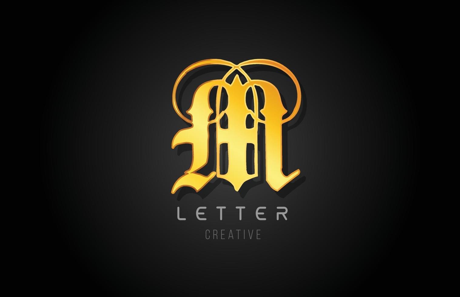 M golden letter alphabet design for logo company icon vector
