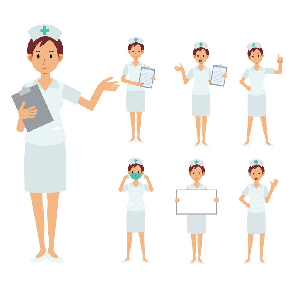 vector conjunto de personaje de enfermera. Ilustración del personal médico.
