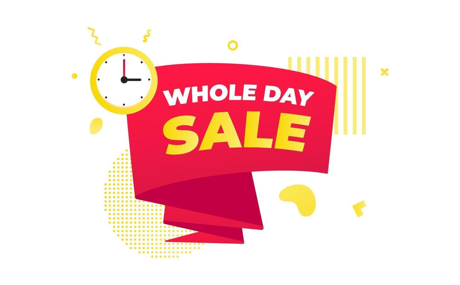 Whole day sale countdown ribbon badge icon sign with big red ribbon vector