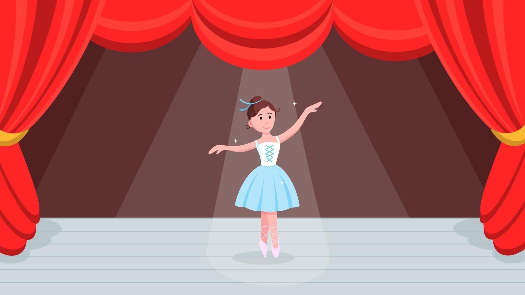 cortinas rojas abiertas, escena de baile con hermosa bailarina. vector