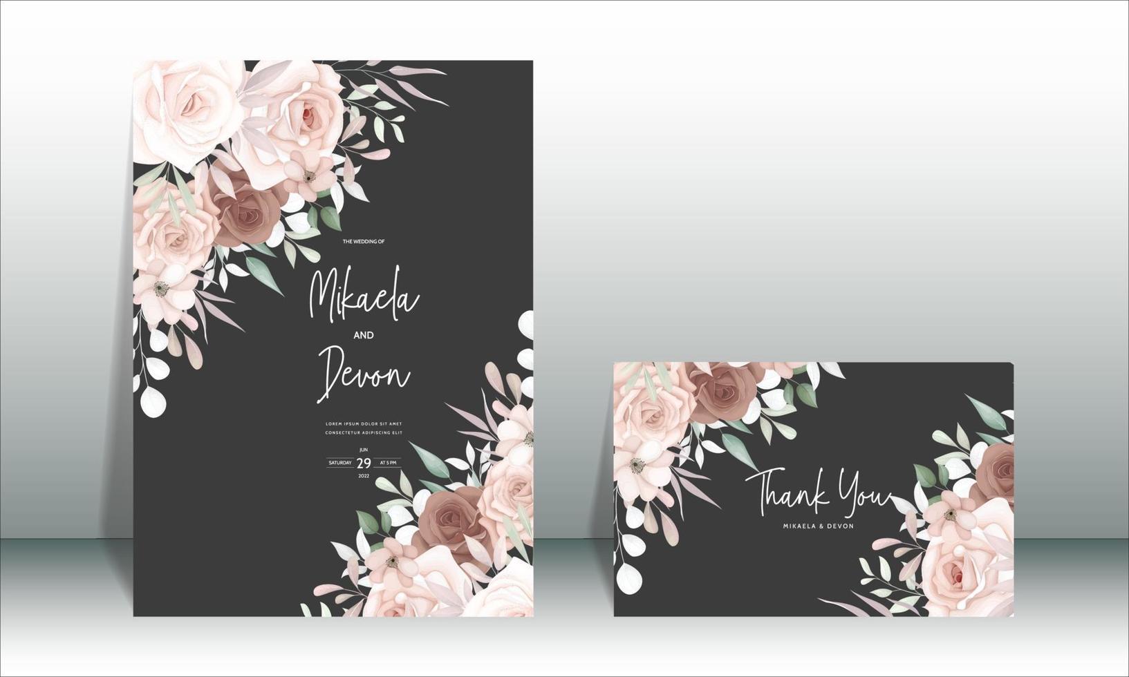 elegante tarjeta de invitación de boda con hermosas decoraciones florales vector