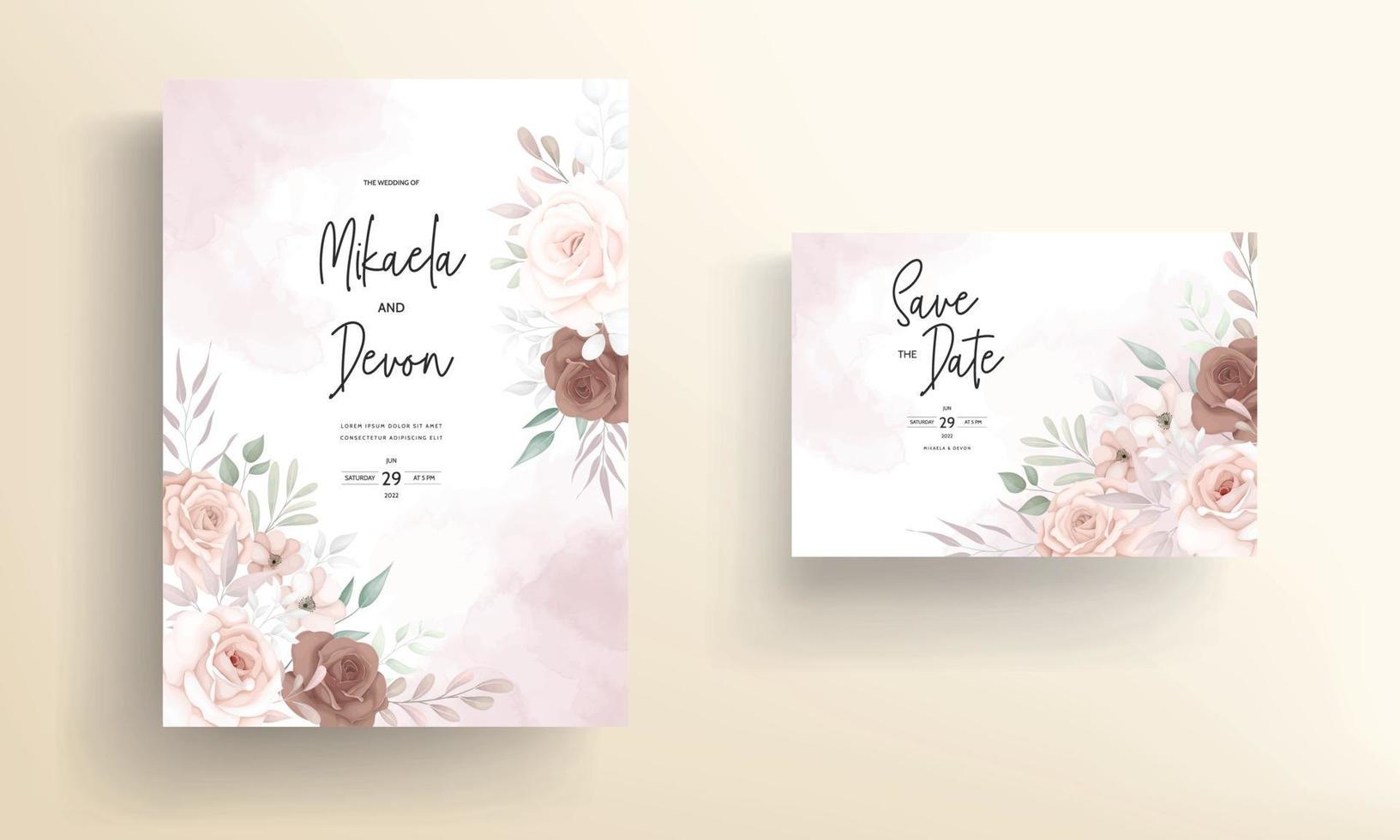 elegante tarjeta de invitación de boda con hermosas decoraciones florales vector