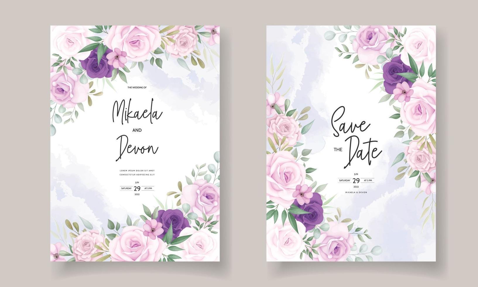 hermosos diseños de invitaciones de boda con hermosos adornos florales vector