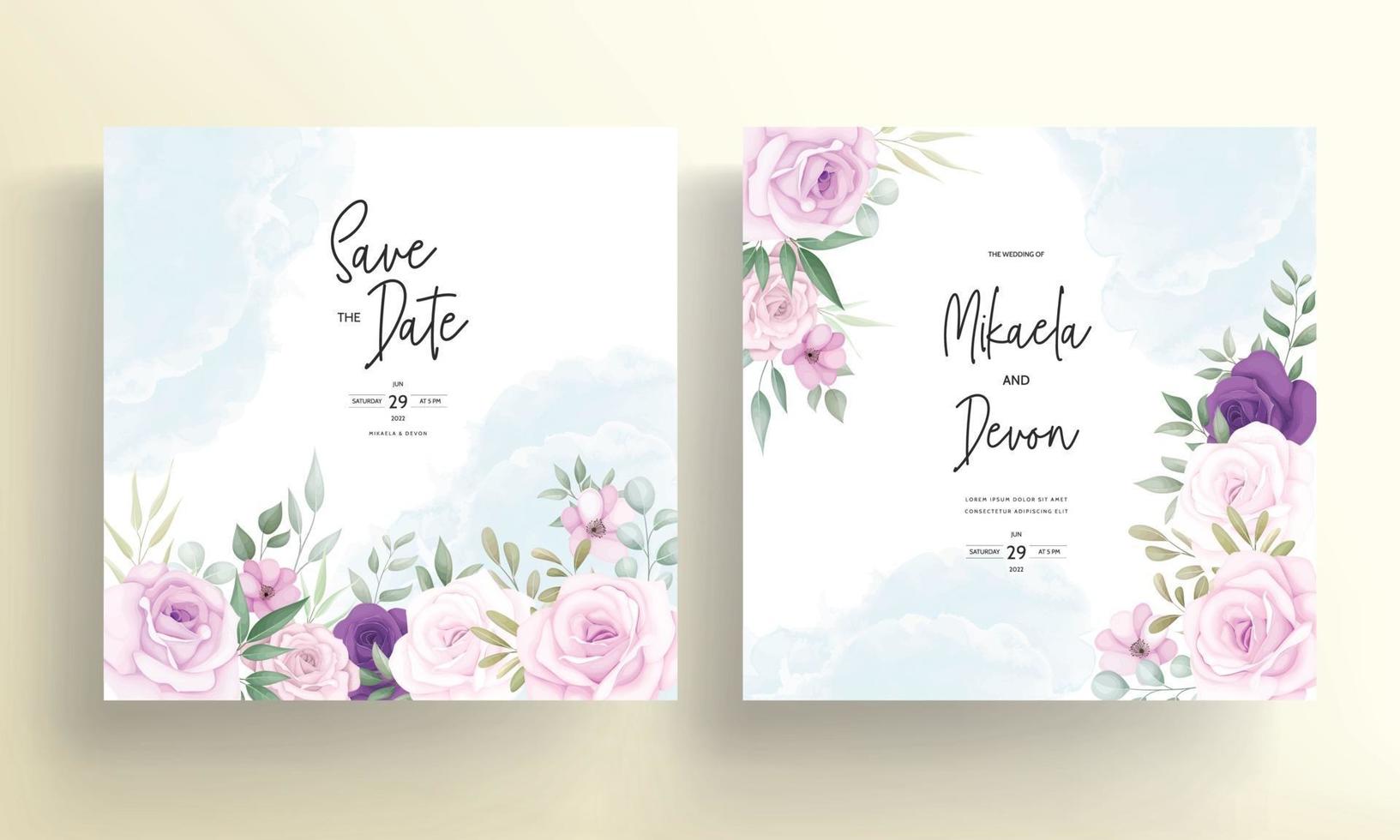 hermosos diseños de invitaciones de boda con hermosos adornos florales vector