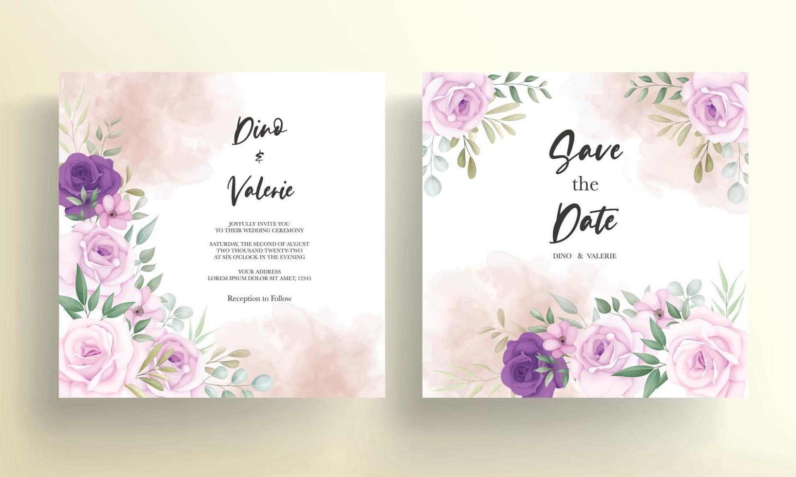 Elegant wedding invitation card with beautiful floral decorations vector