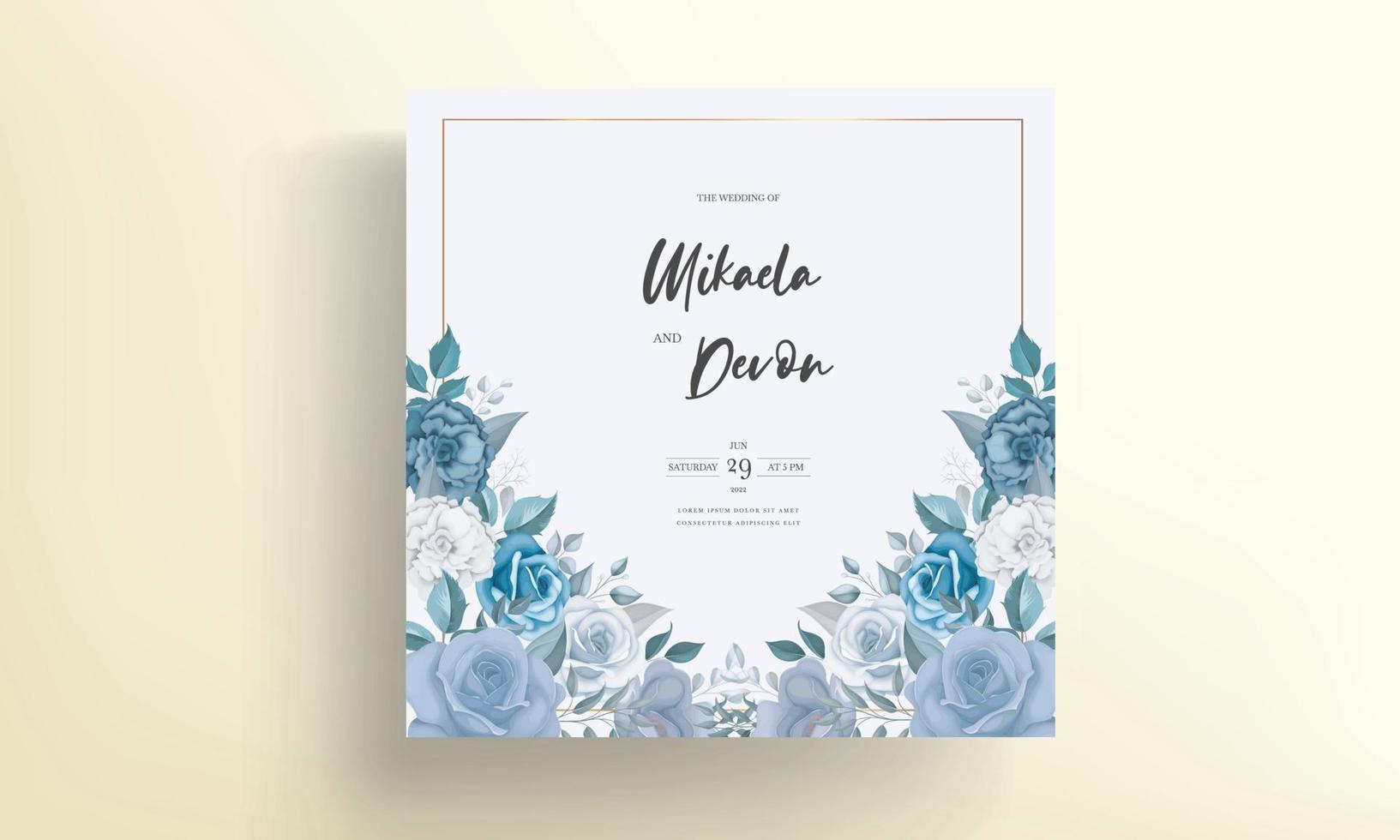 Modern wedding invitation card with blue flowers vector