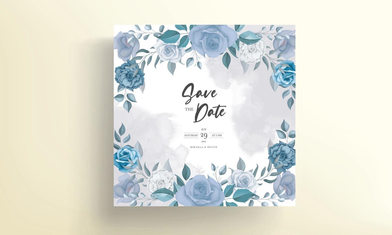 Modern wedding invitation card with blue flowers vector