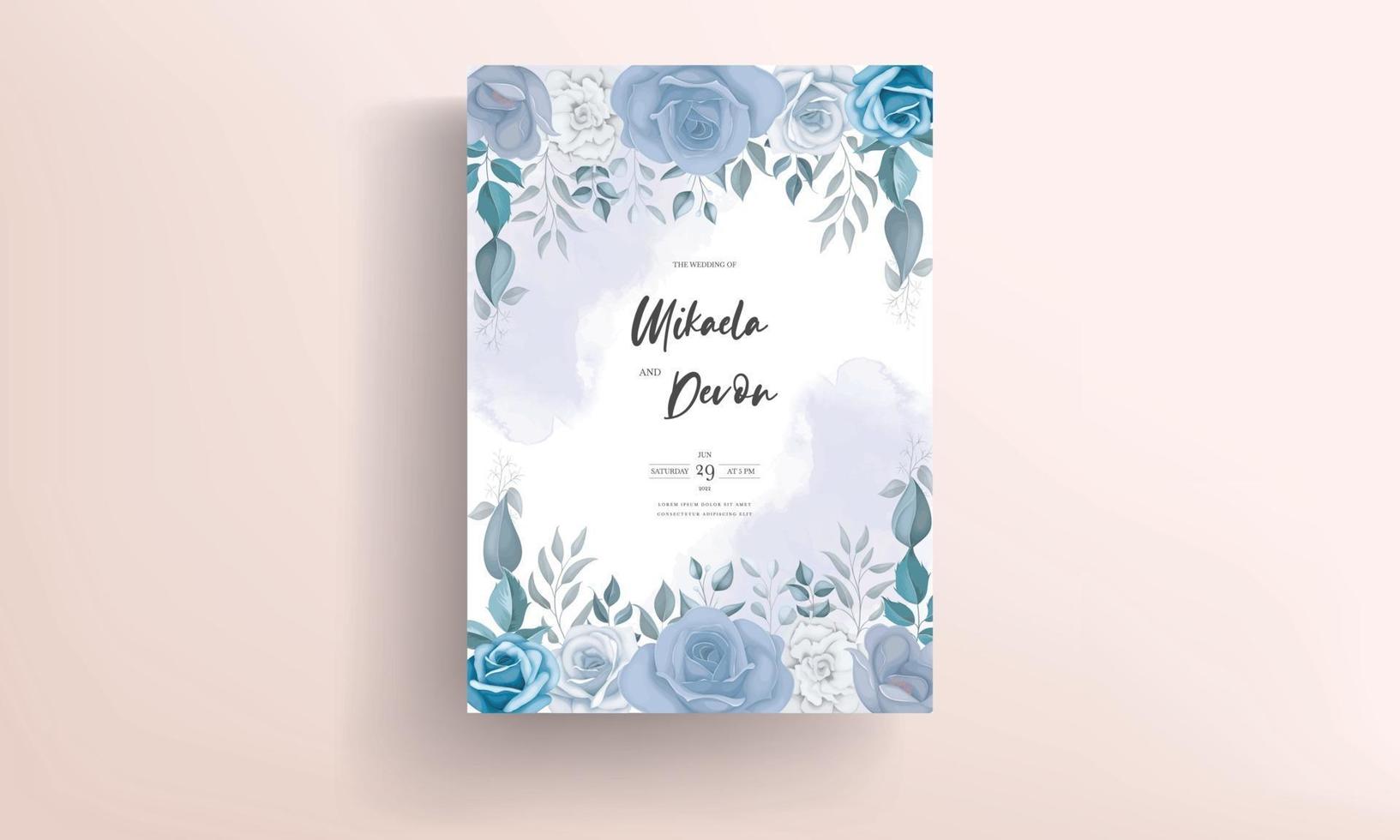 Modern wedding invitation card with blue flowers vector