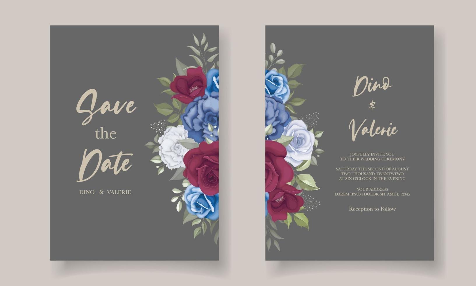 Elegant wedding invitation card with rose ornaments vector