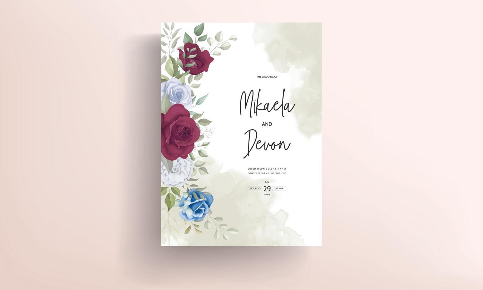 elegante tarjeta de invitación de boda con adornos de rosas vector