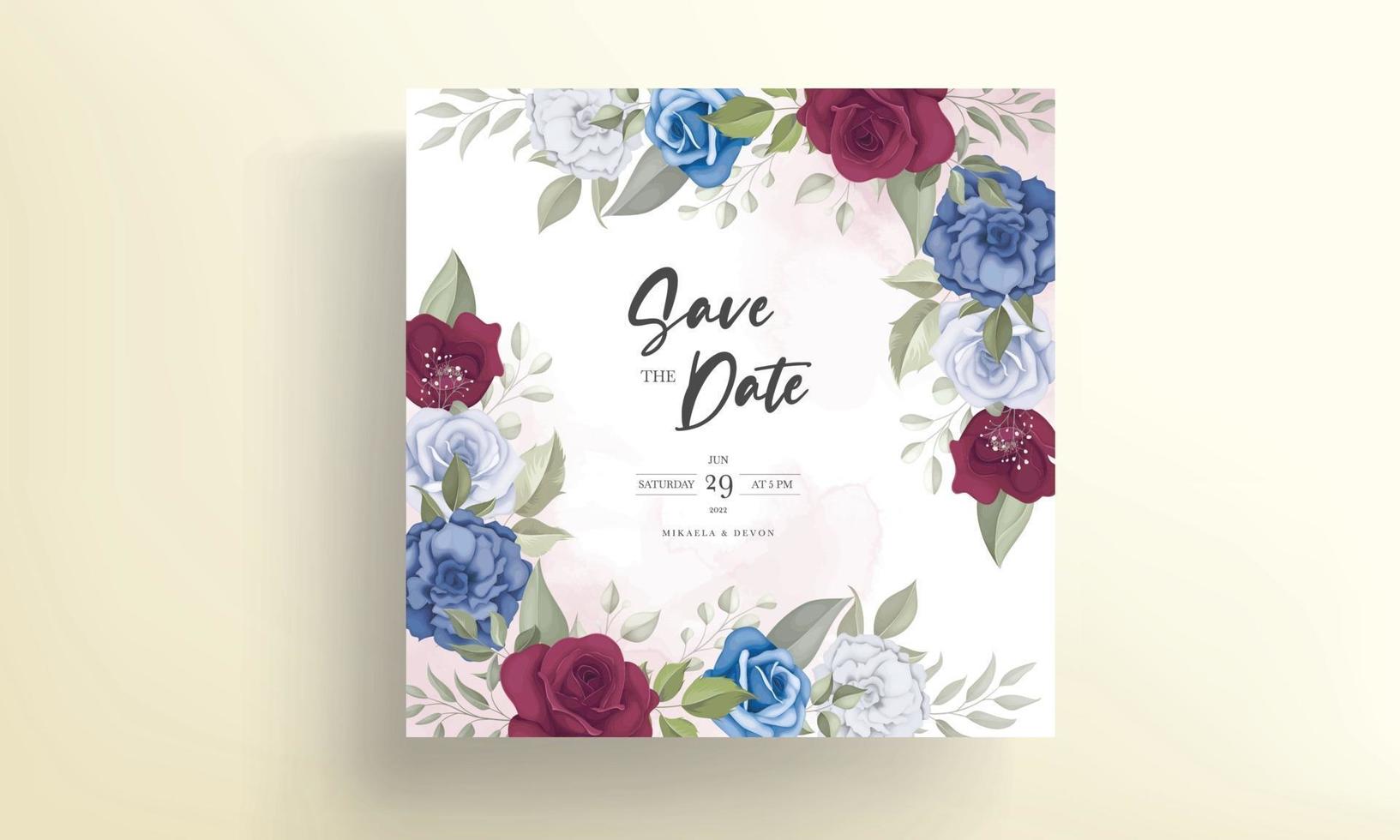 tarjeta de invitación de boda con hermosas decoraciones florales vector