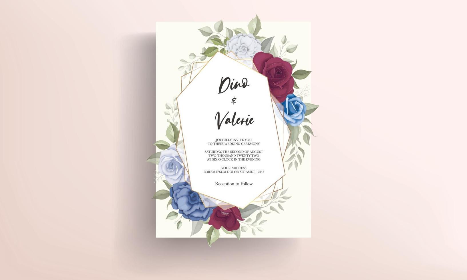 Elegant wedding invitation card with rose ornaments vector