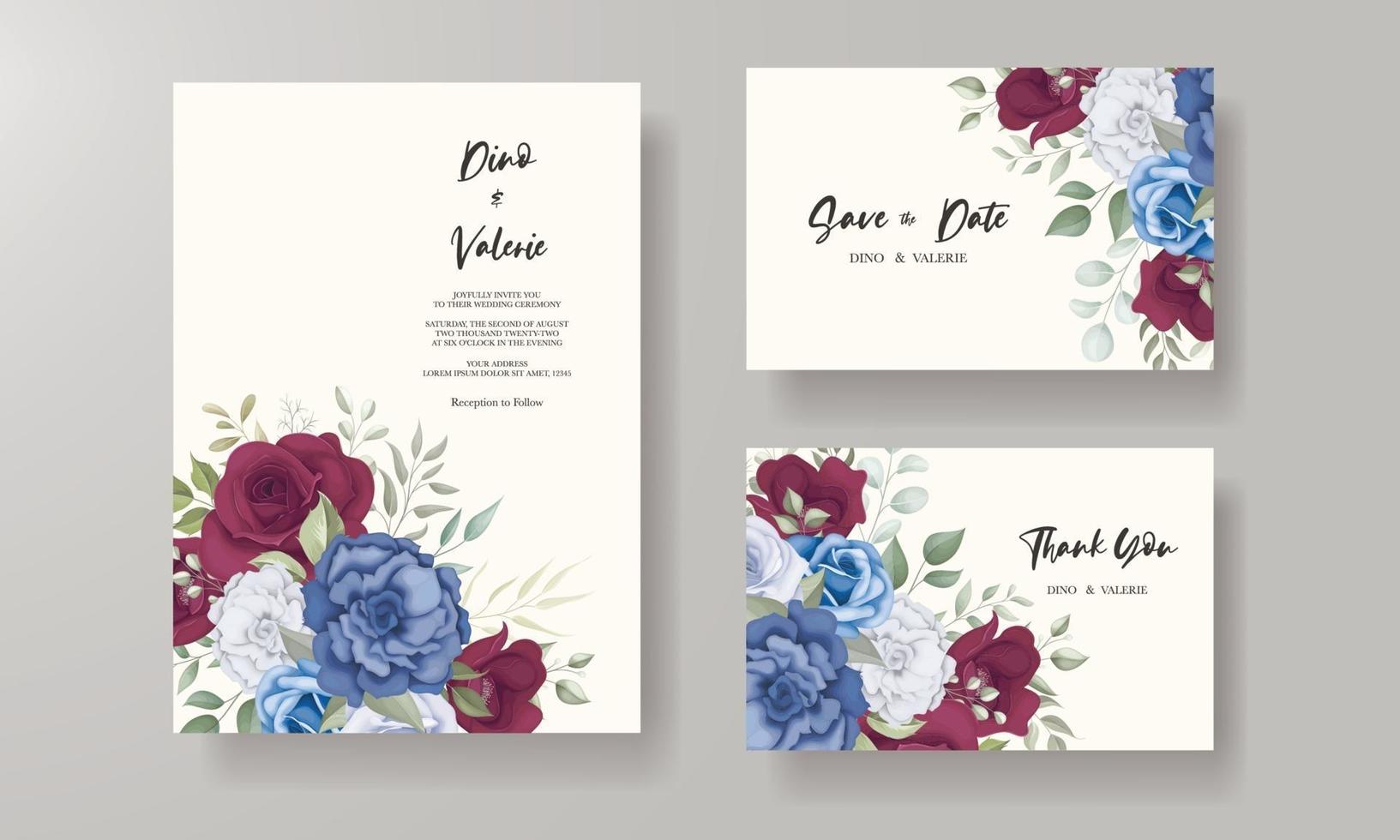 elegante tarjeta de invitación de boda con adornos de rosas vector