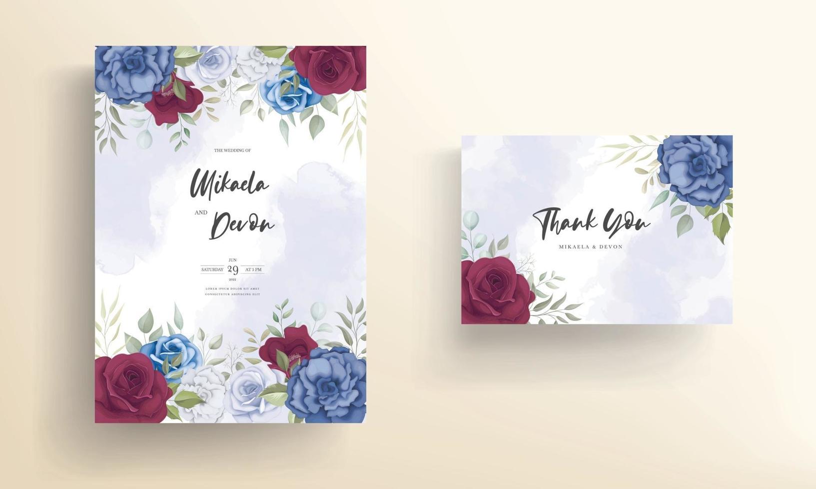 elegante tarjeta de invitación de boda con adornos de rosas vector