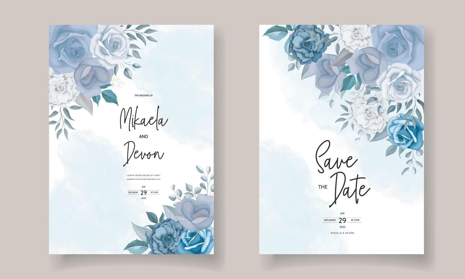 tarjeta de invitación de boda con hermosas decoraciones florales vector