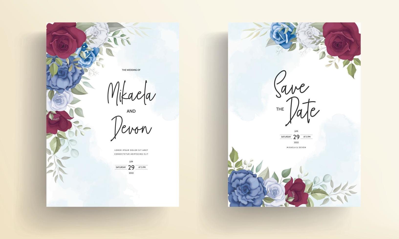 Elegant wedding invitation card with rose ornaments vector