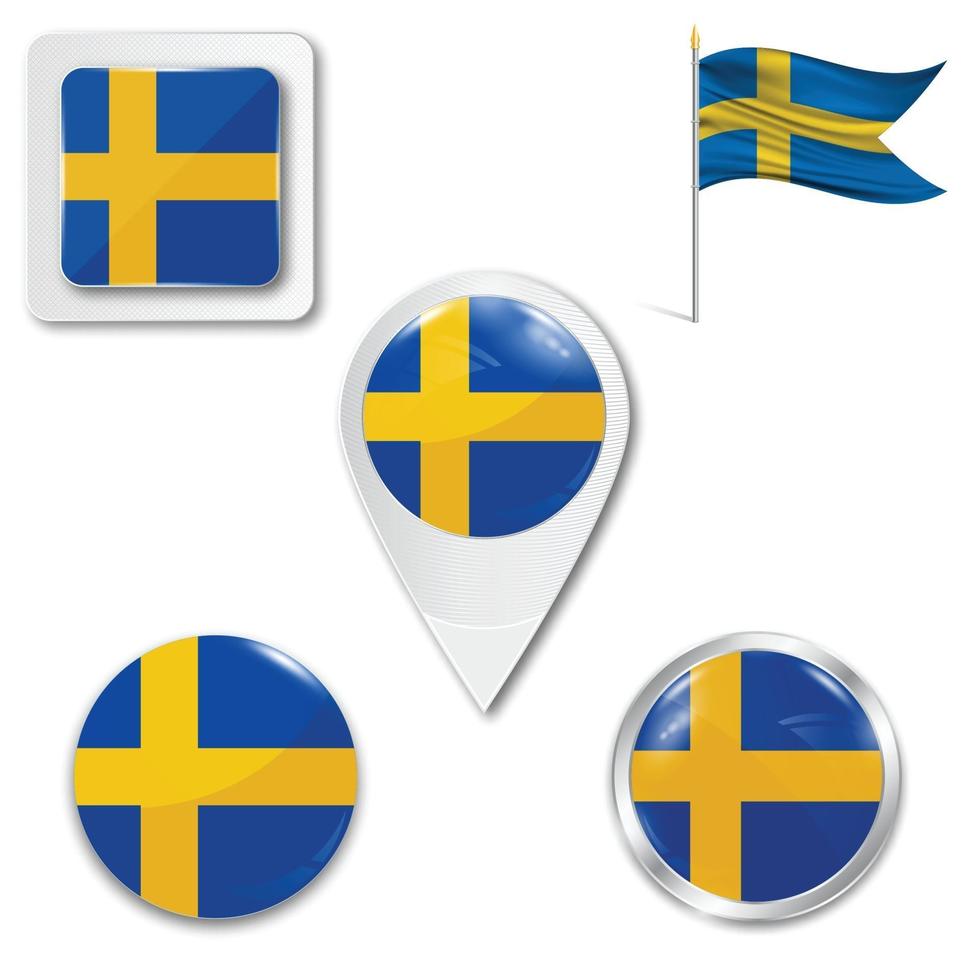 Set of icons of the national flag of Sweden vector