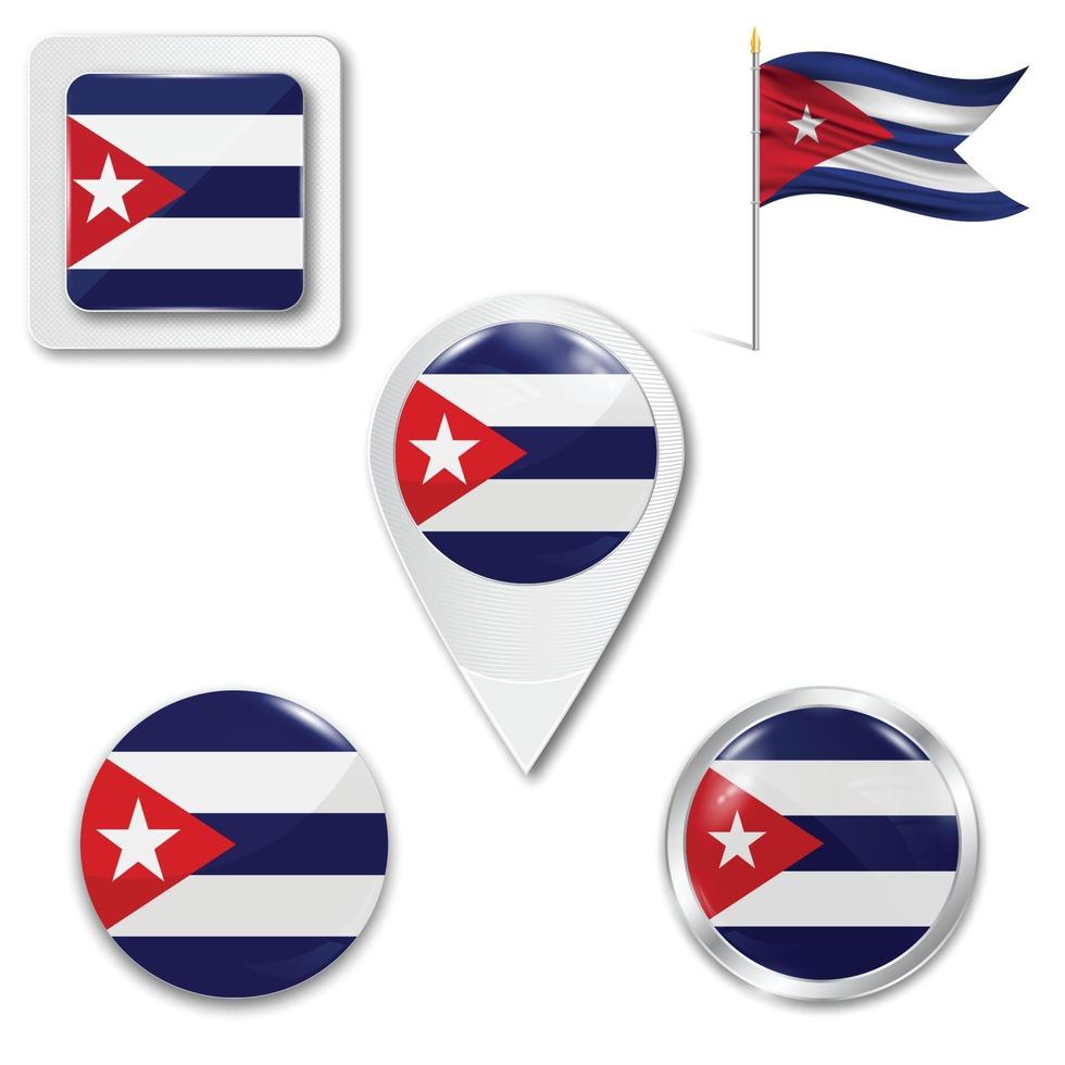 conjunto de iconos de la bandera nacional de cuba vector