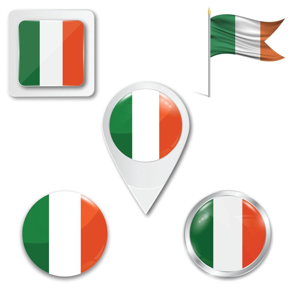 conjunto de iconos de la bandera nacional de irlanda vector