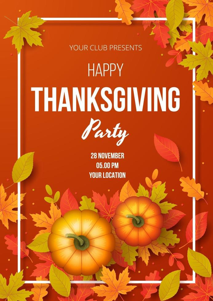 Happy thanksgiving day party poster. Vector illustration