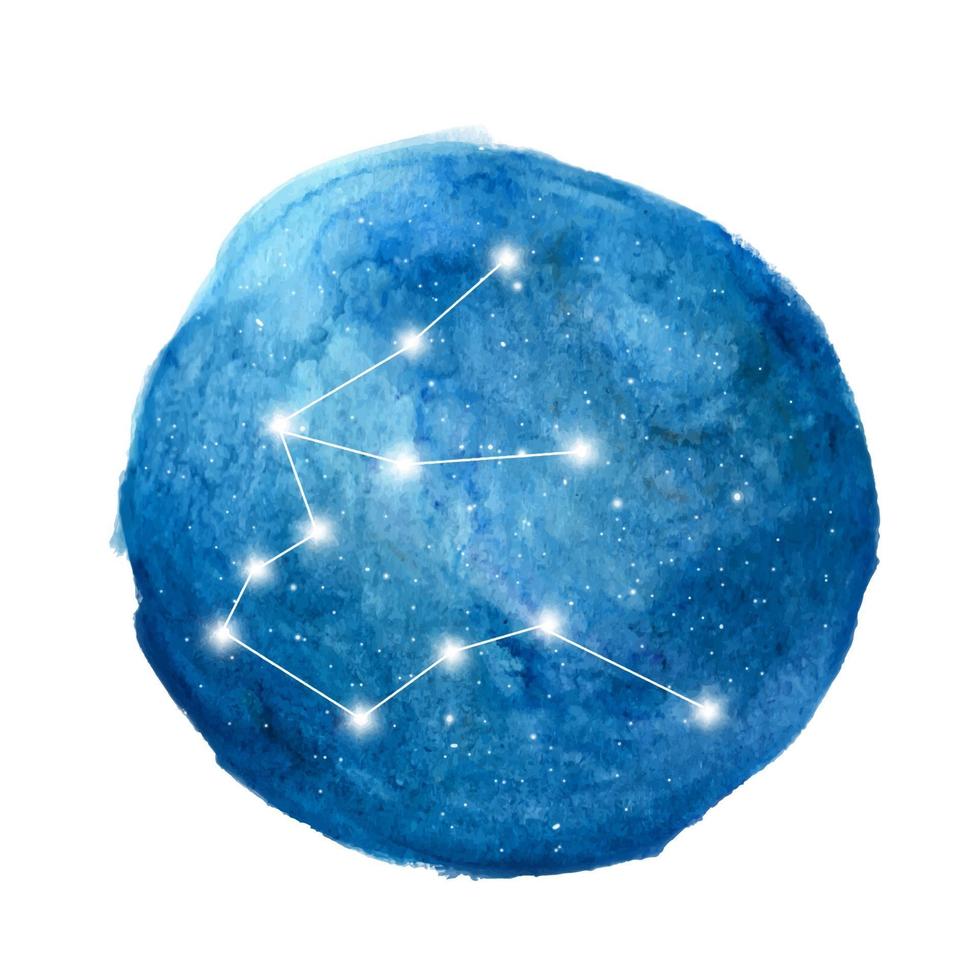 Aquarius constellation icon of zodiac sign. Watercolor illustration. vector