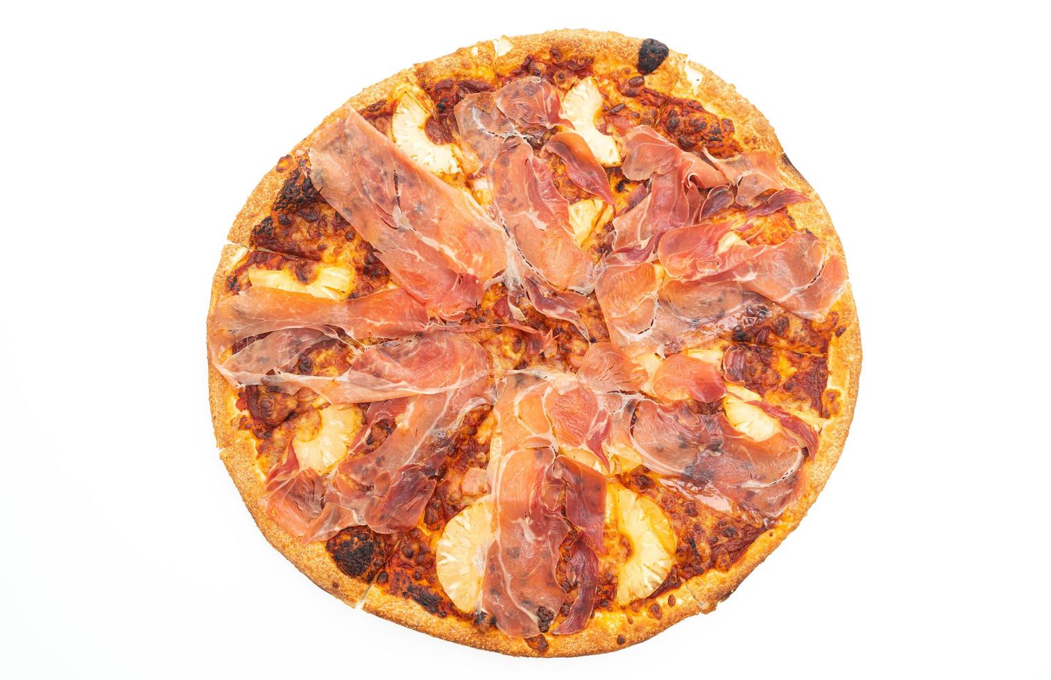 Pizza with prosciutto or parma ham pizza on white background photo