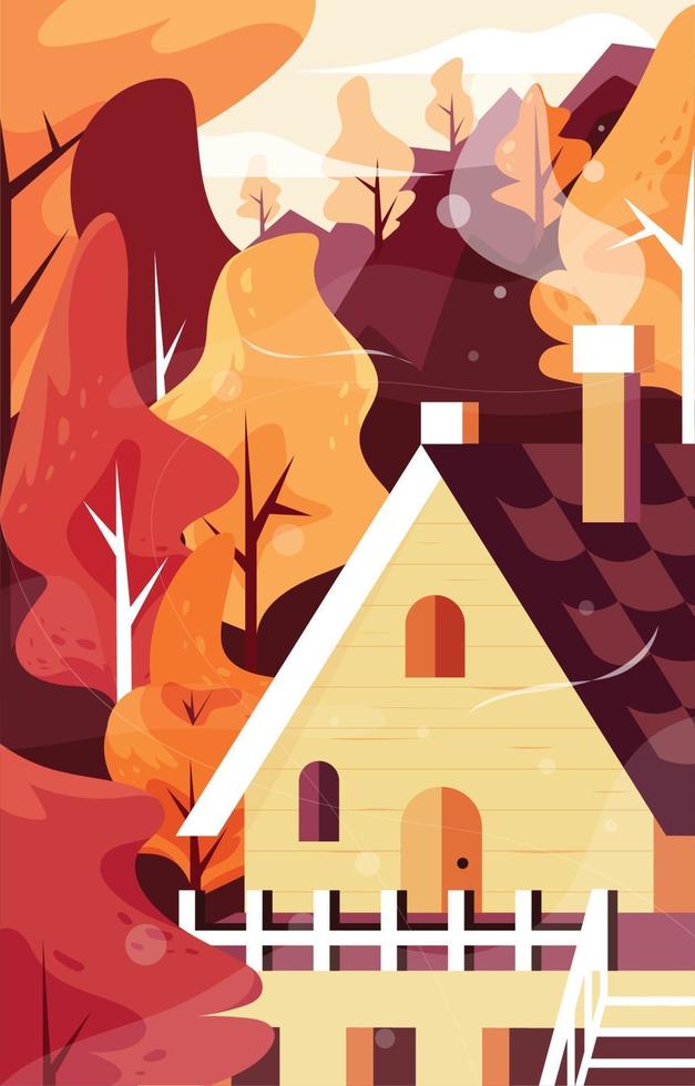 Mountain Cabin in Autumn vector