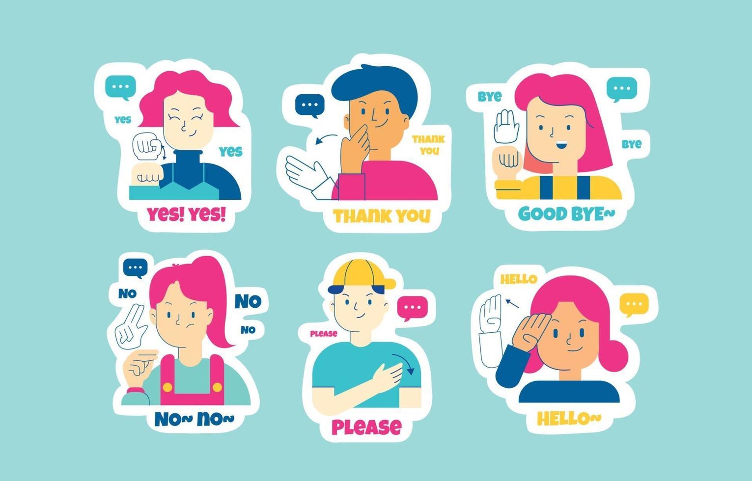 Sign Language Sticker Set vector