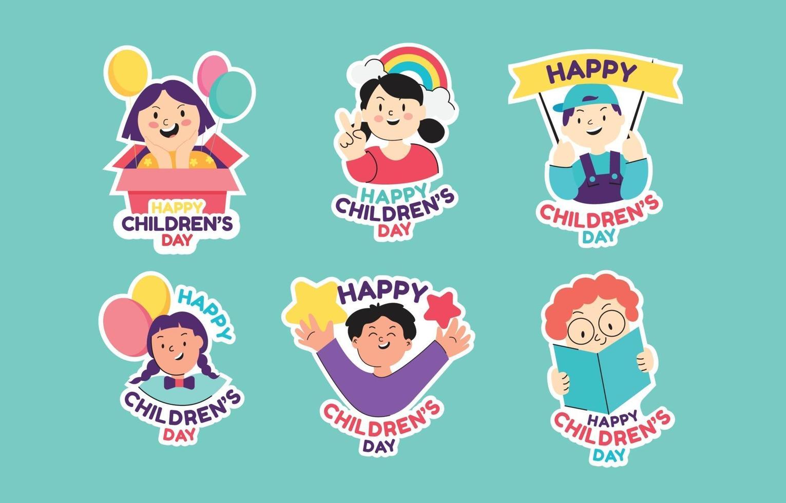 Set of Happy Children Day Sticker vector