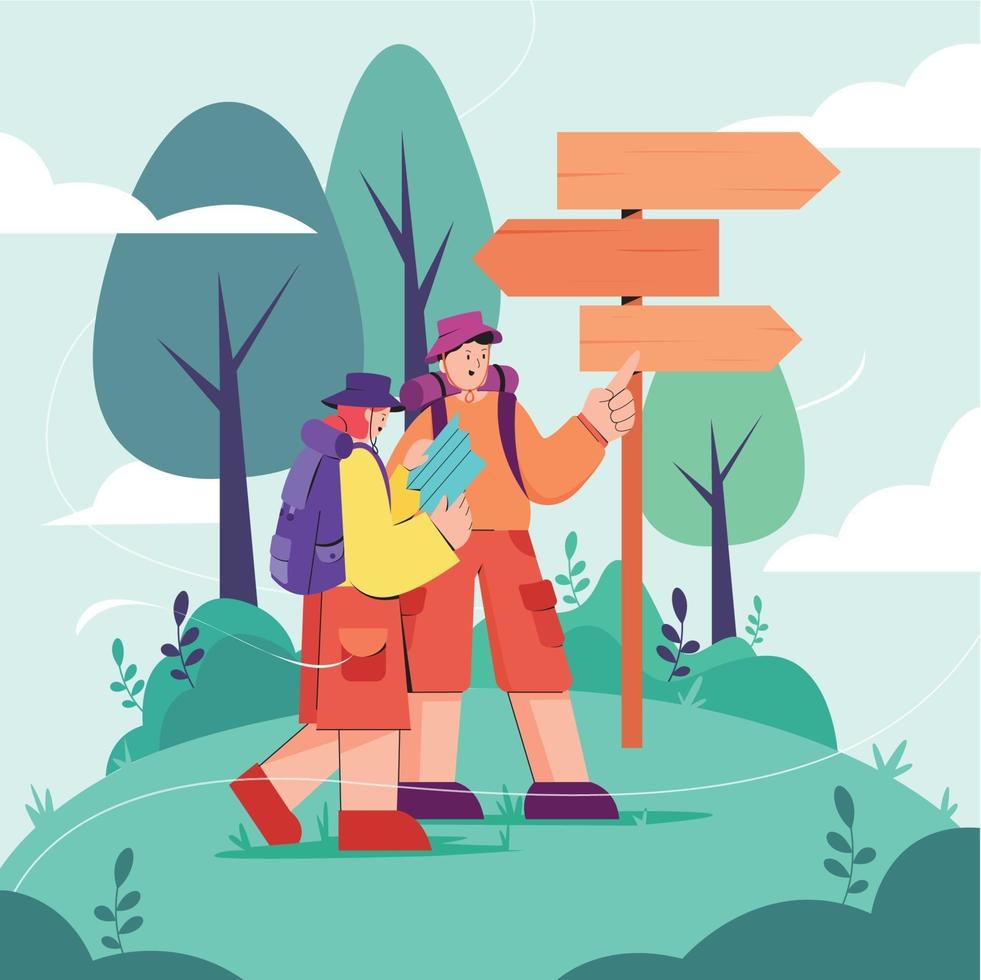 pareja viajando con mapa vector