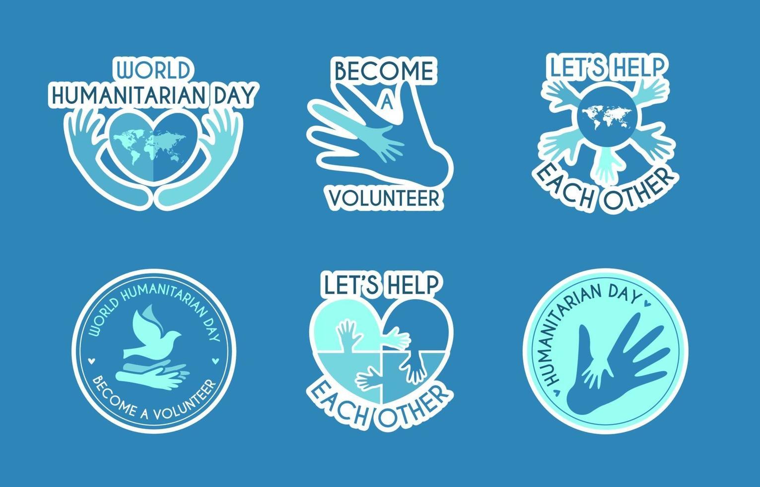 World Humanitarian Day Sticker Set vector