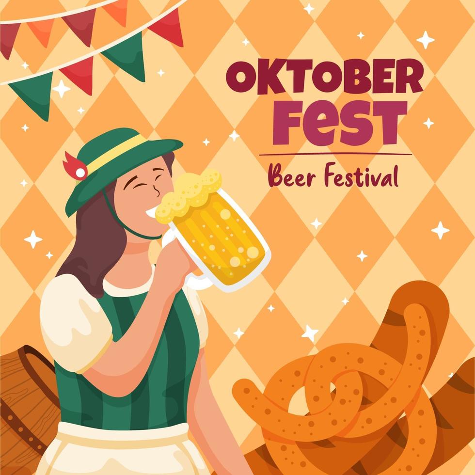 Women Drink Beer in Oktoberfest Festival vector