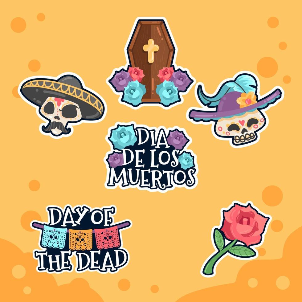 dia de los muertos paquete de pegatinas de colores vector