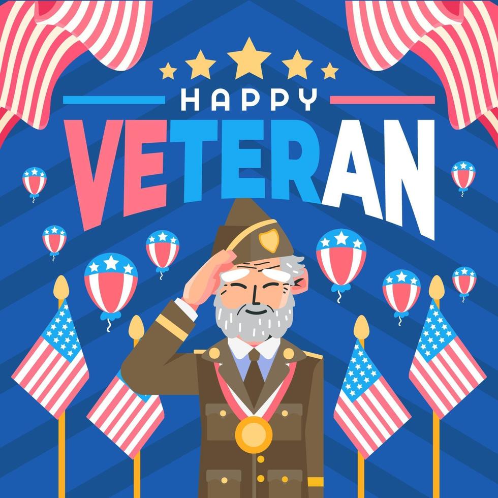 feliz veterano celebra el día de los veteranos vector