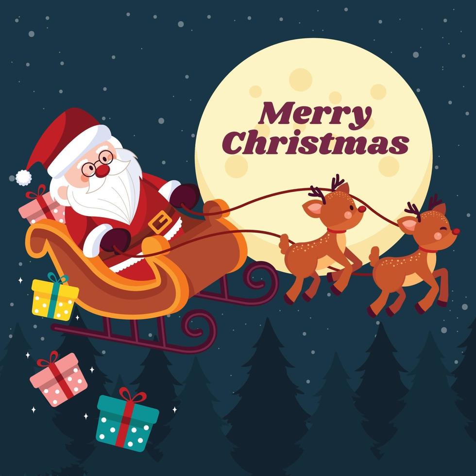 Santa Rides in a Sleigh in Christmas Night vector