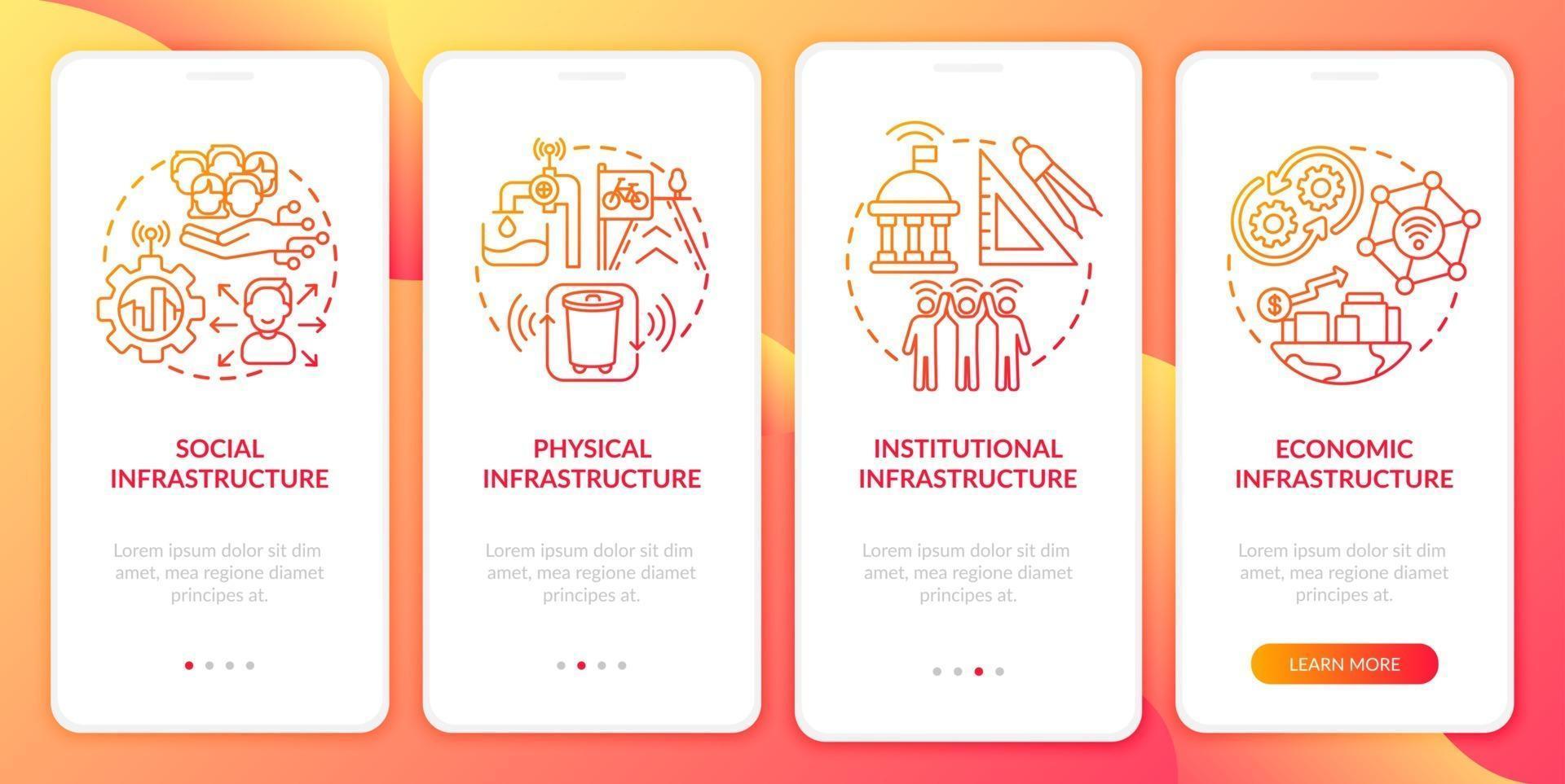 pantalla de la página de la aplicación móvil de incorporación de infraestructuras de la ciudad vector