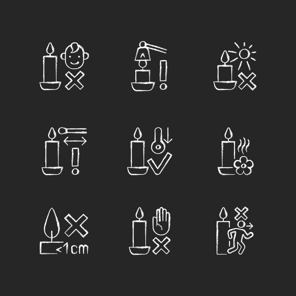 Candle safety chalk white label icons set on dark background vector