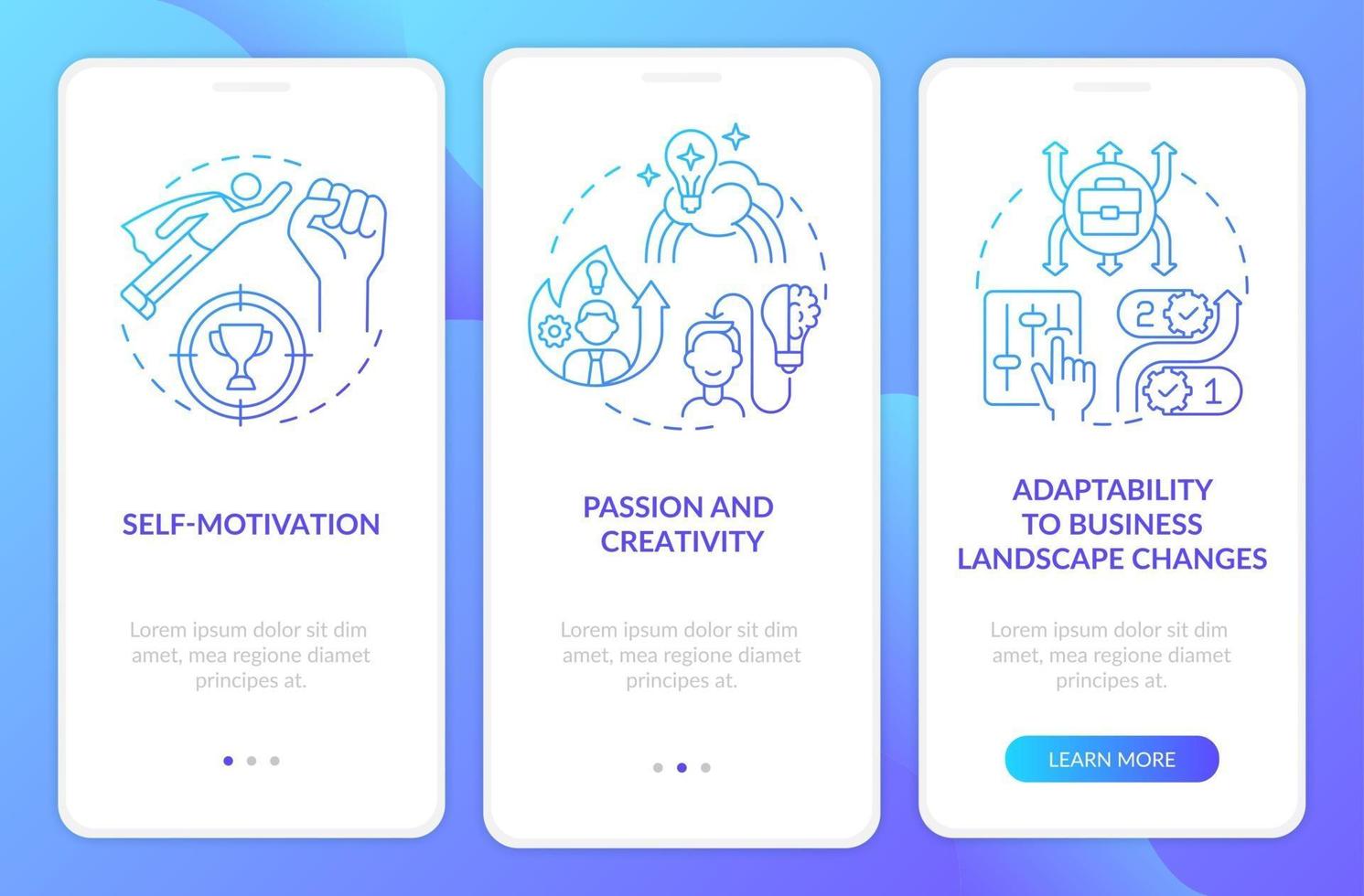 Startup launch requirements gradient onboarding mobile app page screen vector
