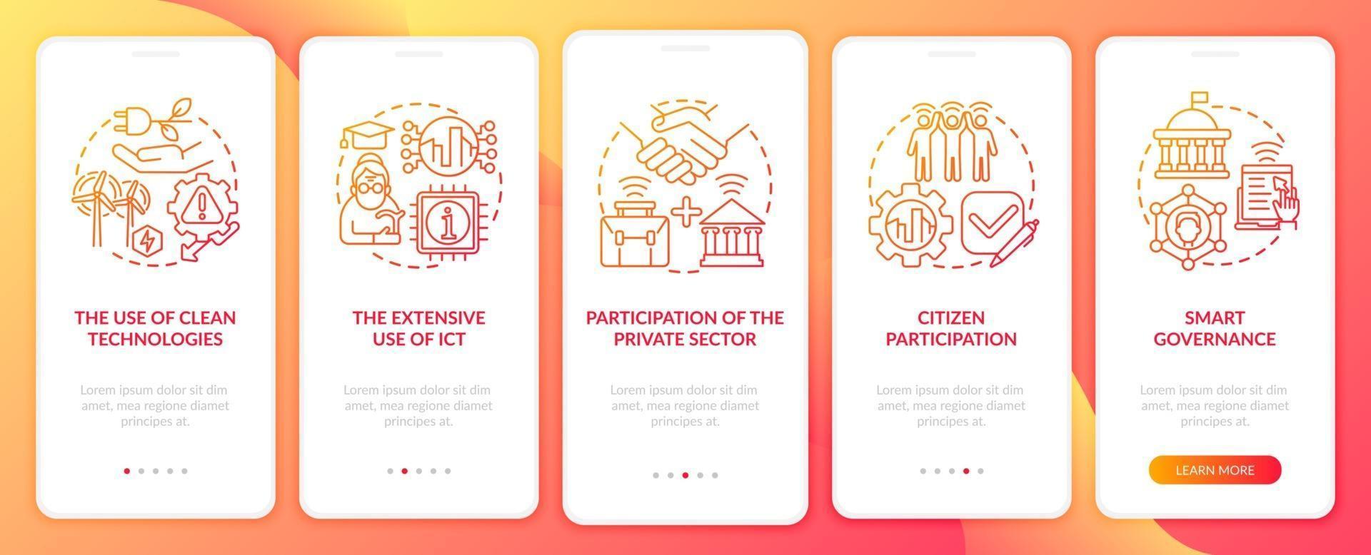 Instruments of smart urban area onboarding mobile app page screen vector