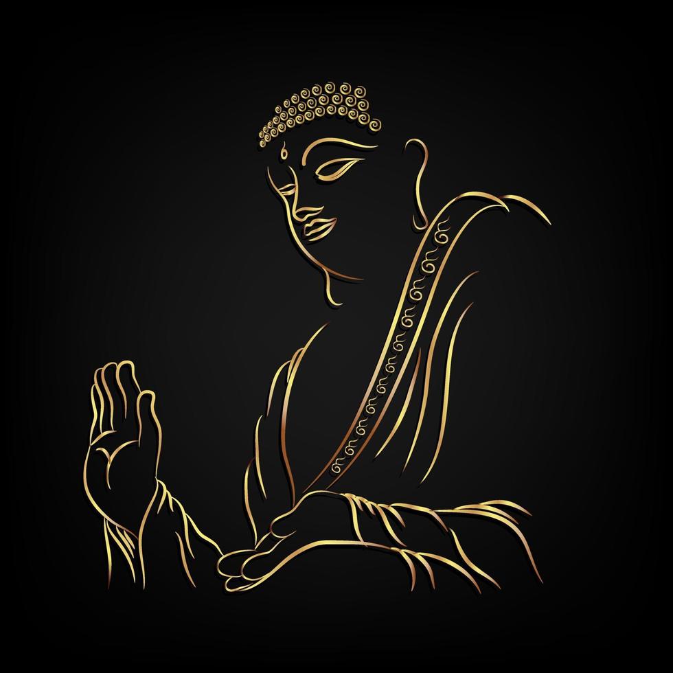 Golden buddha border element isolate on black background vector
